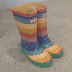 Hunter Rainbow Striped Glitter Rain Boots